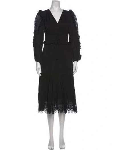 Pre-owned Ulla Johnson V-neck Midi Length Dress In Black