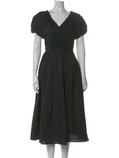 Pre-owned Ulla Johnson V-neck Midi Length Dress In Black