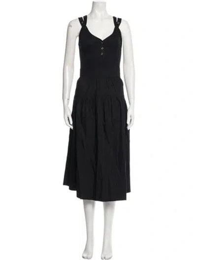 Pre-owned Ulla Johnson V-neck Midi Length Dress In Black