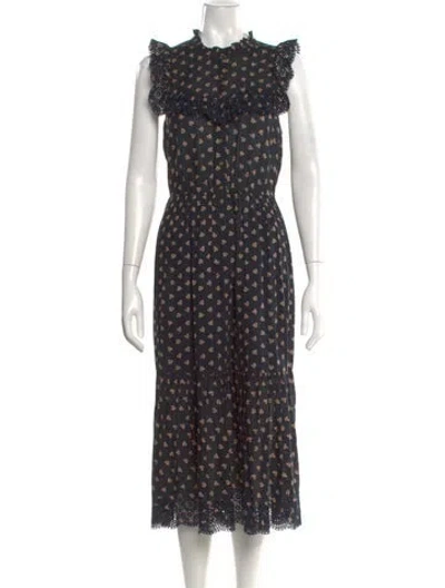 Pre-owned Ulla Johnson V-neck Midi Length Dress In Black