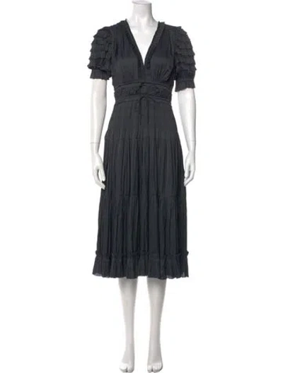 Pre-owned Ulla Johnson V-neck Midi Length Dress In Black
