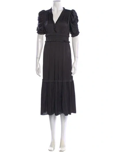 Pre-owned Ulla Johnson V-neck Midi Length Dress In Black