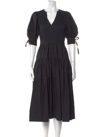 Pre-owned Ulla Johnson V-neck Midi Length Dress In Black