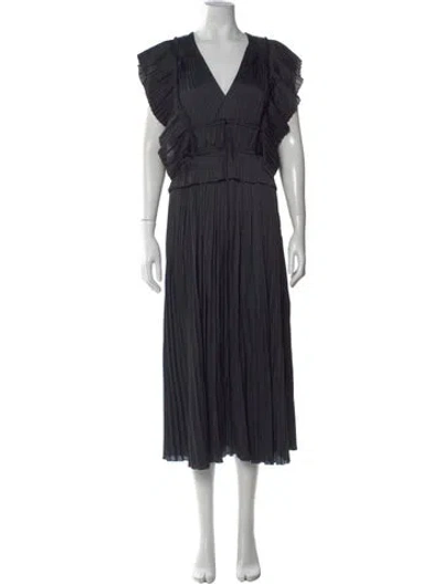 Pre-owned Ulla Johnson V-neck Midi Length Dress In Black