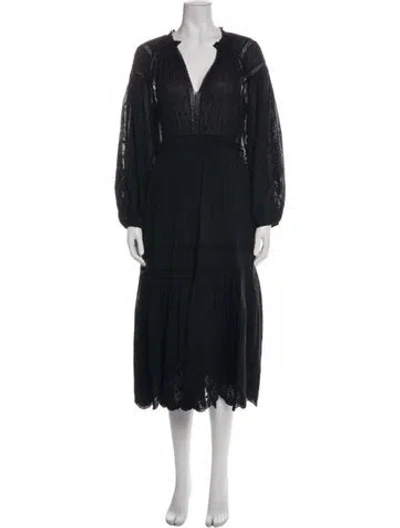 Pre-owned Ulla Johnson V-neck Midi Length Dress In Black