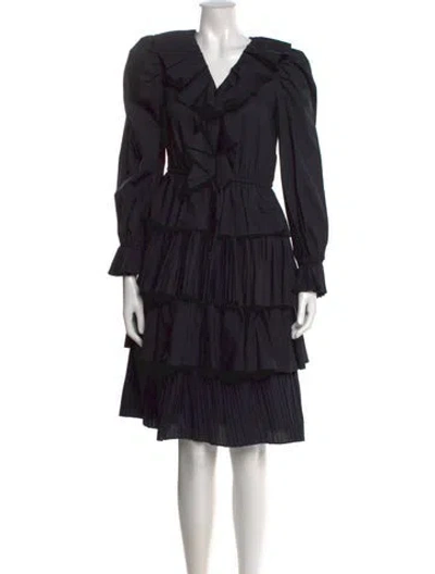 Pre-owned Ulla Johnson V-neck Midi Length Dress In Black