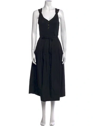 Pre-owned Ulla Johnson V-neck Midi Length Dress In Black