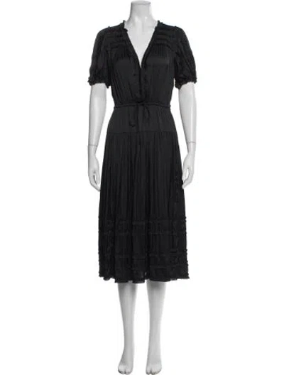 Pre-owned Ulla Johnson V-neck Midi Length Dress In Black