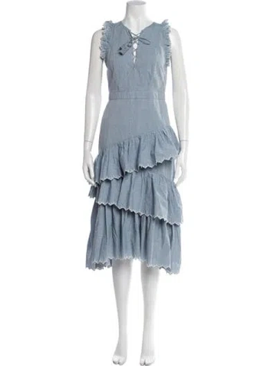 Pre-owned Ulla Johnson V-neck Midi Length Dress In Blue