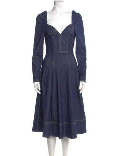 Pre-owned Ulla Johnson V-neck Midi Length Dress In Blue