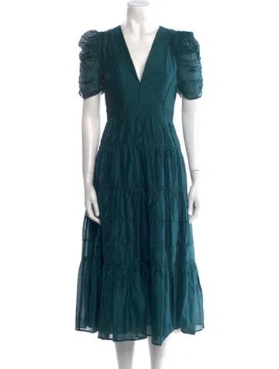 Pre-owned Ulla Johnson V-neck Midi Length Dress In Blue