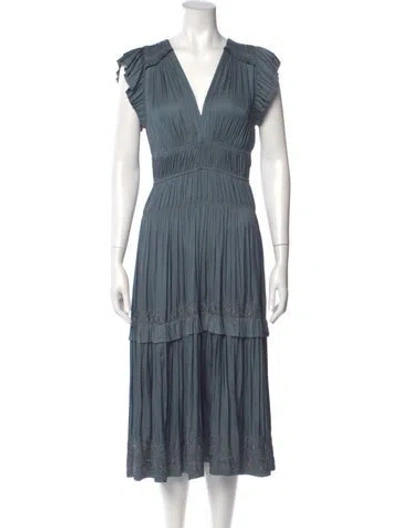 Pre-owned Ulla Johnson V-neck Midi Length Dress In Blue