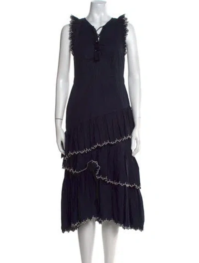 Pre-owned Ulla Johnson V-neck Midi Length Dress In Blue