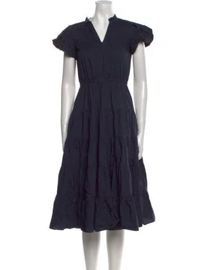 Pre-owned Ulla Johnson V-neck Midi Length Dress In Blue