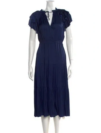 Pre-owned Ulla Johnson V-neck Midi Length Dress In Blue