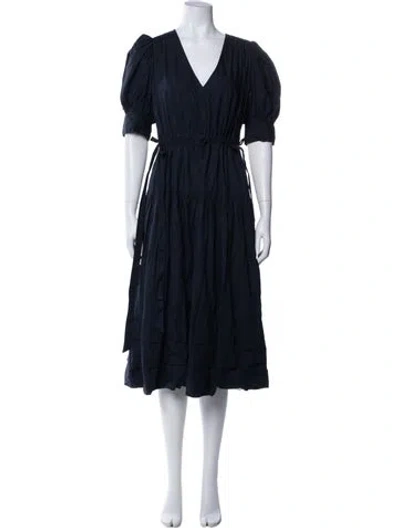 Pre-owned Ulla Johnson V-neck Midi Length Dress In Blue