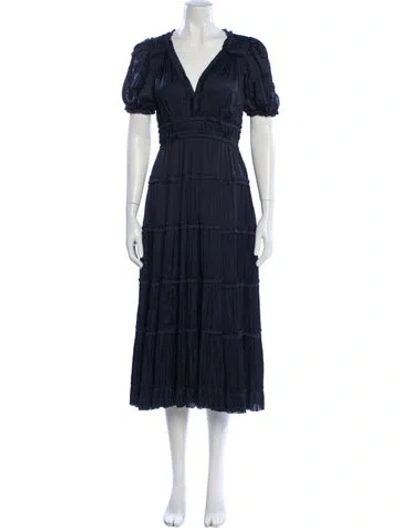 Pre-owned Ulla Johnson V-neck Midi Length Dress In Blue