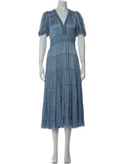 Pre-owned Ulla Johnson V-neck Midi Length Dress In Blue