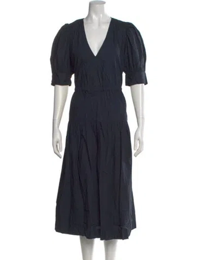 Pre-owned Ulla Johnson V-neck Midi Length Dress In Blue