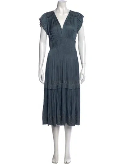 Pre-owned Ulla Johnson V-neck Midi Length Dress In Blue