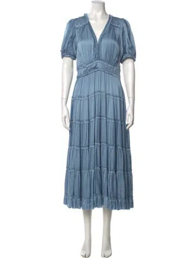 Pre-owned Ulla Johnson V-neck Midi Length Dress In Blue