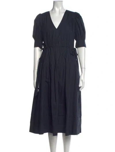 Pre-owned Ulla Johnson V-neck Midi Length Dress In Blue