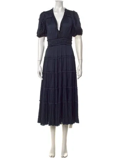 Pre-owned Ulla Johnson V-neck Midi Length Dress In Blue