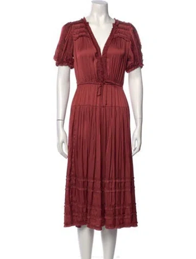Pre-owned Ulla Johnson V-neck Midi Length Dress In Brown