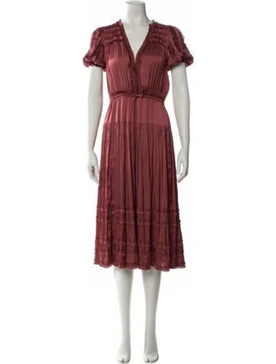 Pre-owned Ulla Johnson V-neck Midi Length Dress In Brown