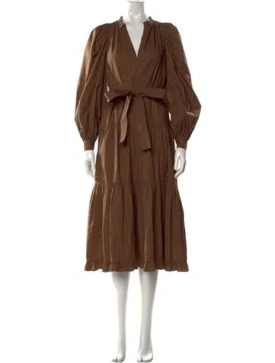 Pre-owned Ulla Johnson V-neck Midi Length Dress In Brown