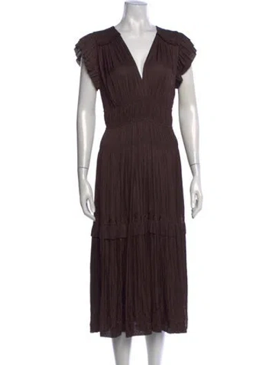 Pre-owned Ulla Johnson V-neck Midi Length Dress In Brown