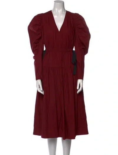 Pre-owned Ulla Johnson V-neck Midi Length Dress In Burgundy