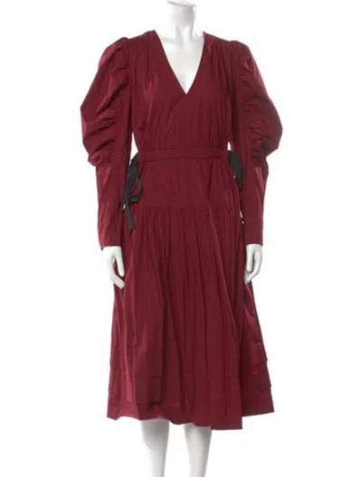 Pre-owned Ulla Johnson V-neck Midi Length Dress In Burgundy
