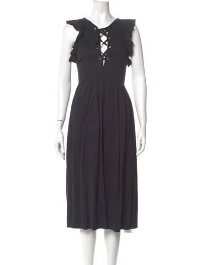 Pre-owned Ulla Johnson V-neck Midi Length Dress In Gray