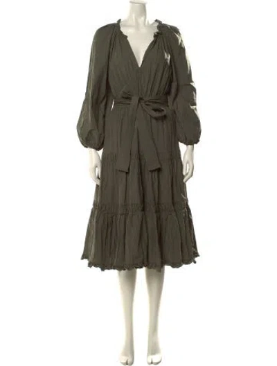 Pre-owned Ulla Johnson V-neck Midi Length Dress In Green