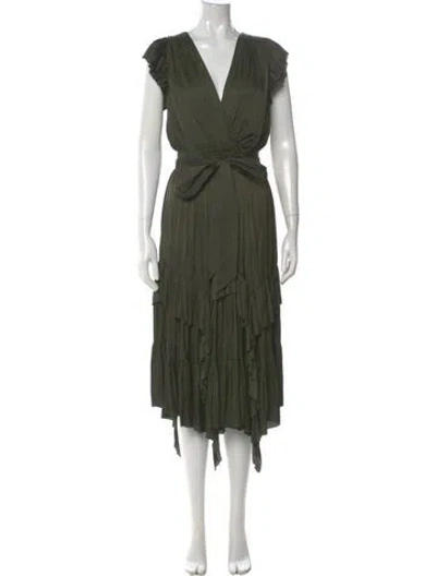 Pre-owned Ulla Johnson V-neck Midi Length Dress In Green