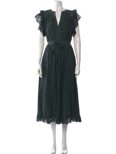 Pre-owned Ulla Johnson V-neck Midi Length Dress In Green