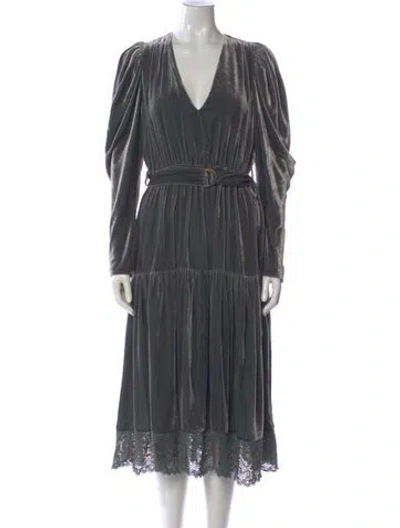 Pre-owned Ulla Johnson V-neck Midi Length Dress In Green