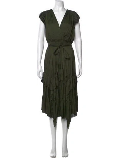 Pre-owned Ulla Johnson V-neck Midi Length Dress In Green