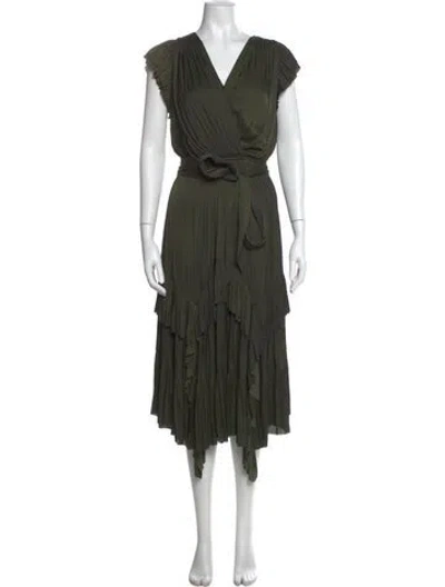 Pre-owned Ulla Johnson V-neck Midi Length Dress In Green