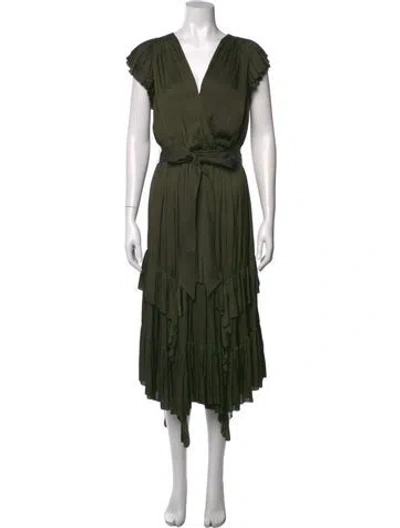 Pre-owned Ulla Johnson V-neck Midi Length Dress In Green