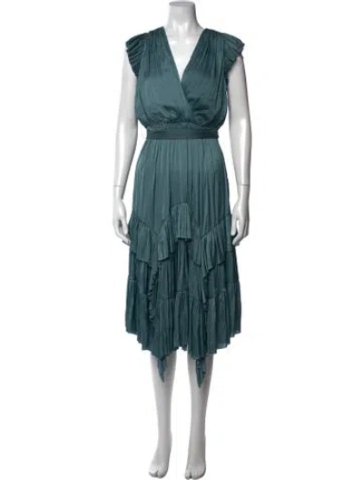Pre-owned Ulla Johnson V-neck Midi Length Dress In Green