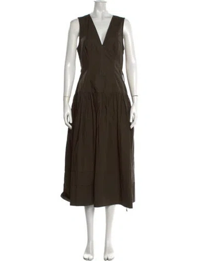 Pre-owned Ulla Johnson V-neck Midi Length Dress In Green