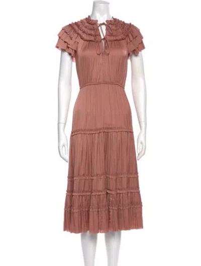 Pre-owned Ulla Johnson V-neck Midi Length Dress In Neutral