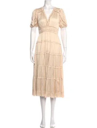 Pre-owned Ulla Johnson V-neck Midi Length Dress In Neutral