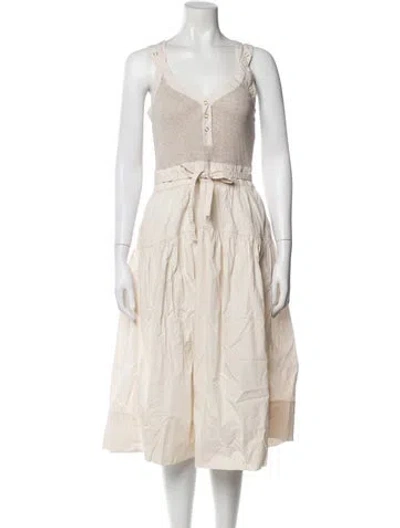 Pre-owned Ulla Johnson V-neck Midi Length Dress In Neutral