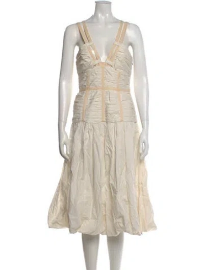 Pre-owned Ulla Johnson V-neck Midi Length Dress In Neutral