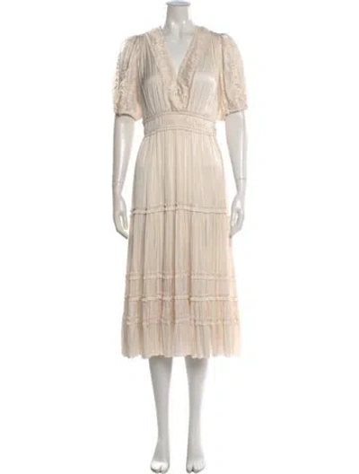 Pre-owned Ulla Johnson V-neck Midi Length Dress In Neutral