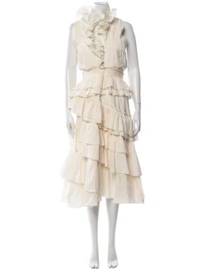 Pre-owned Ulla Johnson V-neck Midi Length Dress In Neutrals