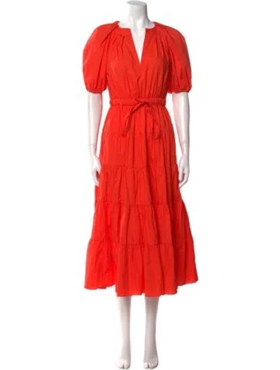 Pre-owned Ulla Johnson V-neck Midi Length Dress In Orange
